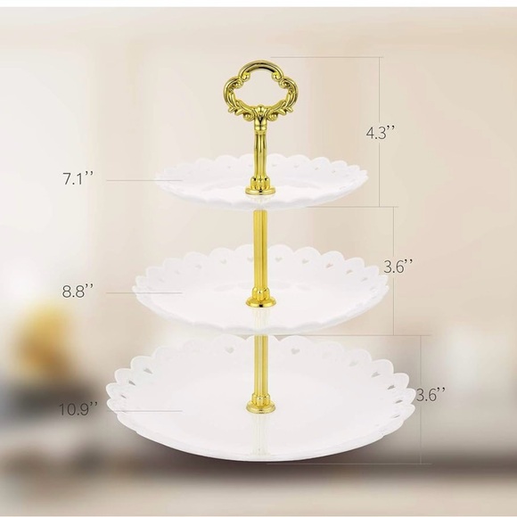 NWK Large 3-Tier Cupcake Stand 10.9Inch Plastic Serving Tray-white & gold- - Picture 2 of 3